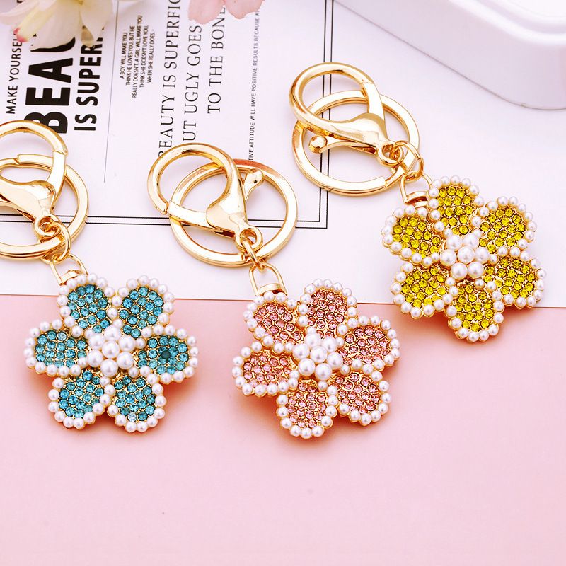 Korean Style Flower Metal Diamond Women's Bag Pendant Keychain