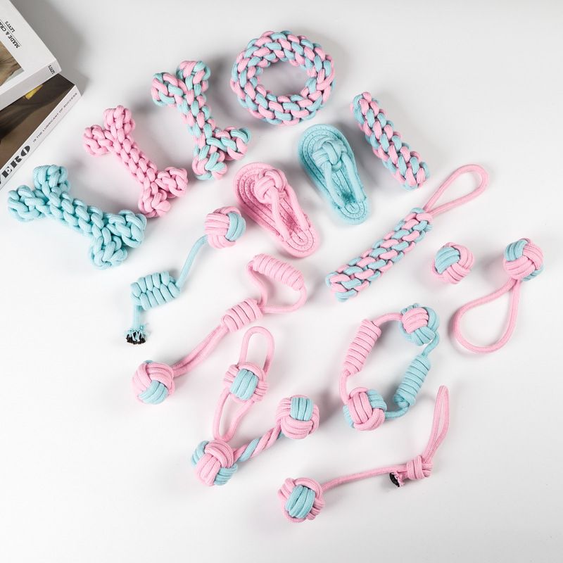 Cute Geometric Molar Long Lasting Tooth Cleaning Woven Ball Dogs Pet Cotton Rope Toy