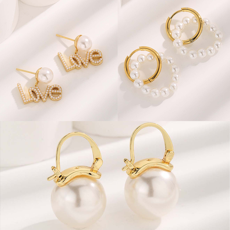 1 Pair Glam Sweet Love Round Plating Imitation Pearl Titanium Steel Copper Gold Plated Earrings