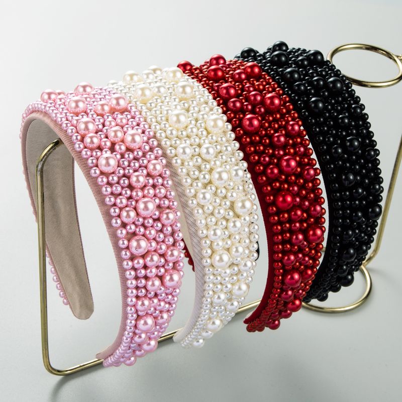 Casual Solid Color Cloth Inlay Pearl Hair Band