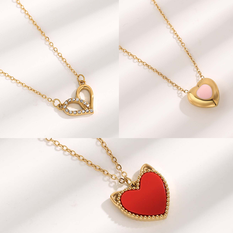 Elegant Glam Simple Style Heart Shape Titanium Steel Epoxy Plating Inlay Resin Zircon Gold Plated Pendant Necklace