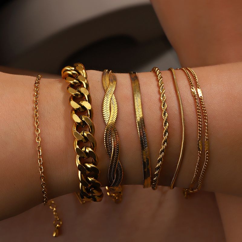 IG Style Simple Style Twist 304 Stainless Steel 18K Gold Plated Bracelets In Bulk