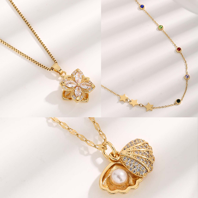 Elegant Glam Hawaiian Star Butterfly Shell Resin Titanium Steel Plating Inlay Resin Pearl Zircon Gold Plated Pendant Necklace