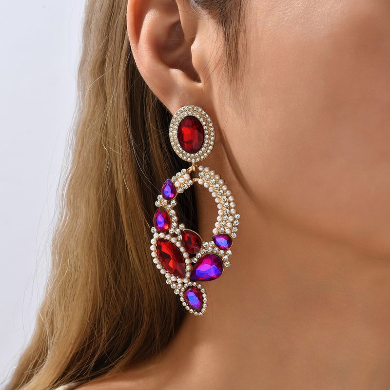 Retro Lady Water Droplets Rhinestone Tassel Inlay Artificial Gemstones Women's Drop Earrings