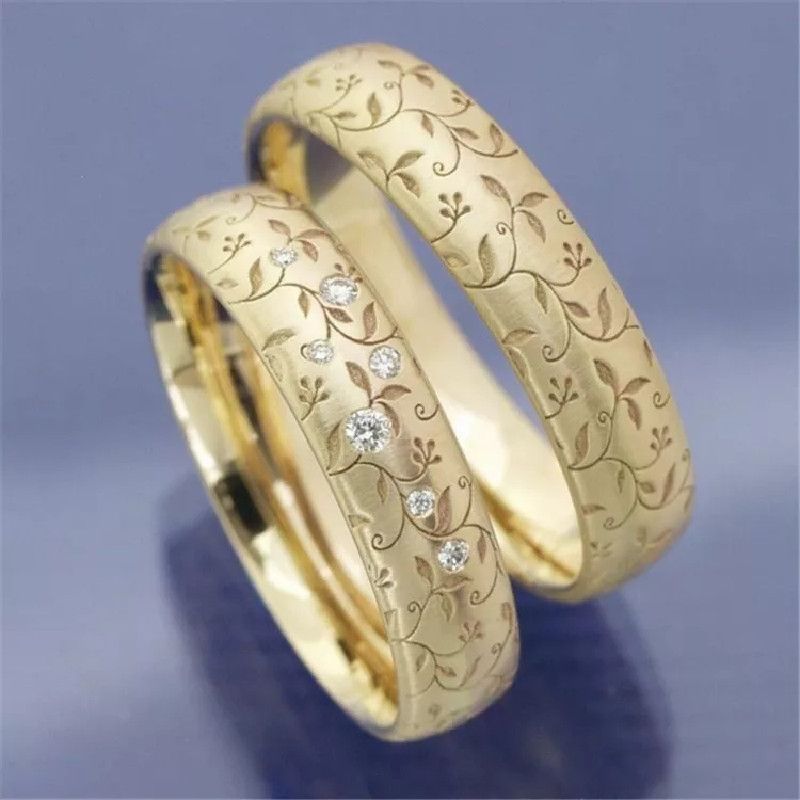 Romantic Simple Style Plant Alloy Plating Inlay Rhinestones Gold Plated Couple Rings