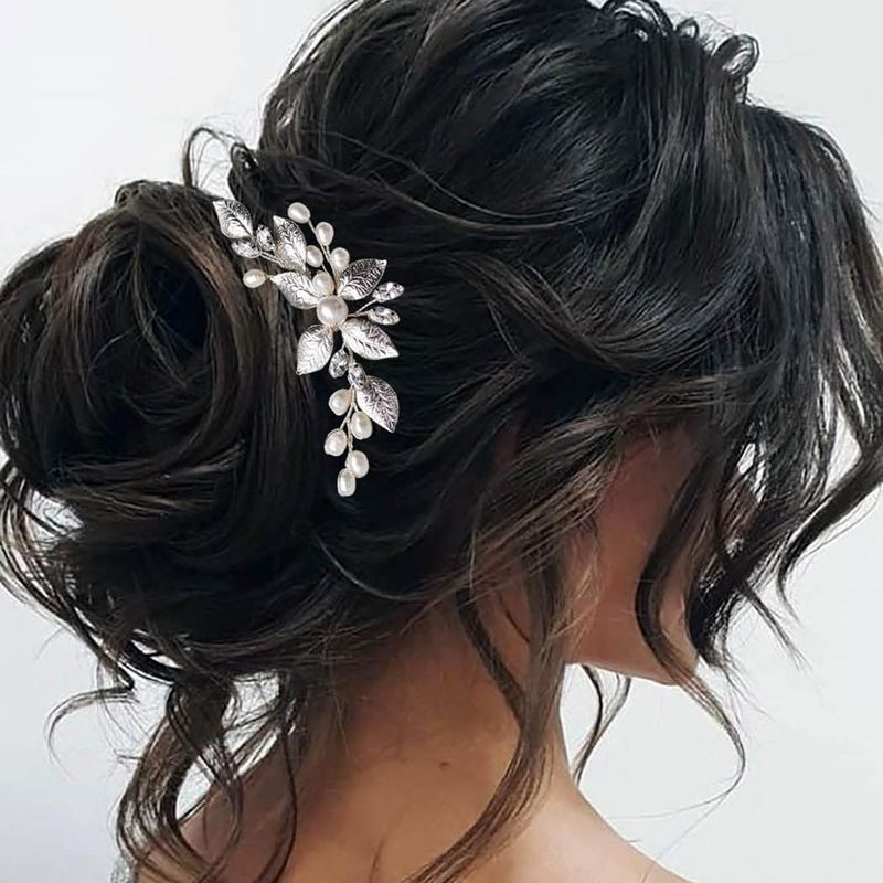 Fairy Style Bridal Korean Style Leaf Metal Inlay Rhinestones Hairpin