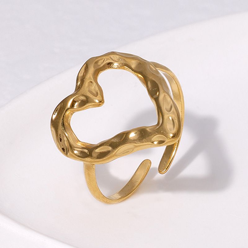 304 Stainless Steel 18K Gold Plated Sweet Plating Heart Shape Open Rings