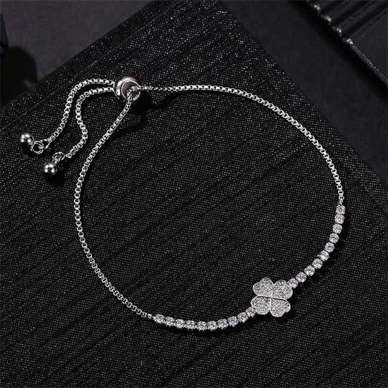 Copper Rhodium Plated Simple Style Plating Inlay Heart Shape Zircon Bracelets