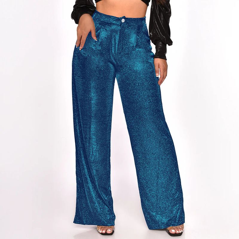 Women's Street Fashion Solid Color Full Length Sequins Wide Leg Pants
