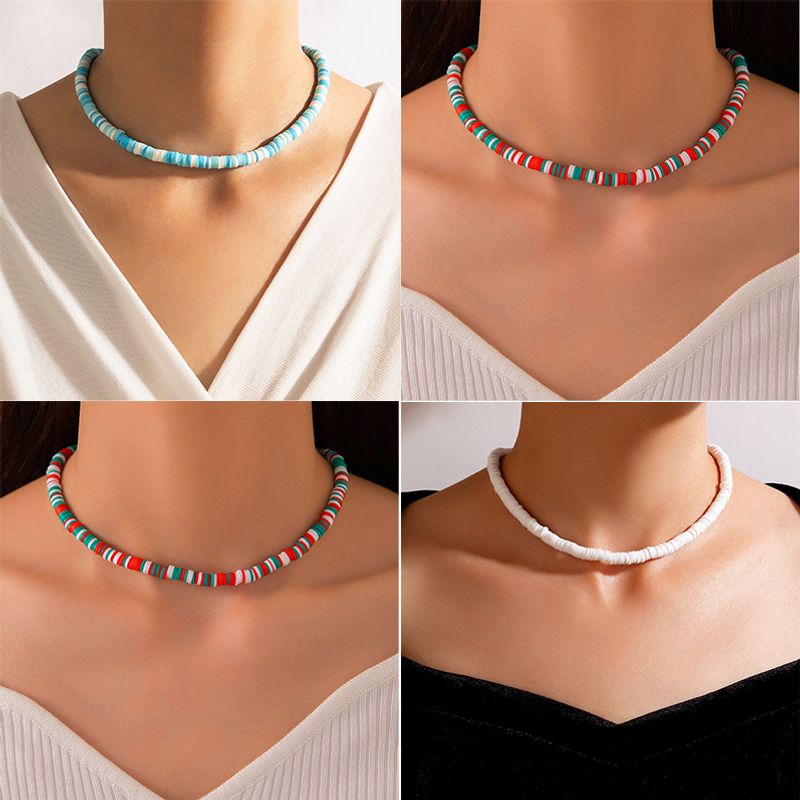 New Bohemian Short Necklace Stacking Natural Color Soft Ceramic Necklace Wholesale