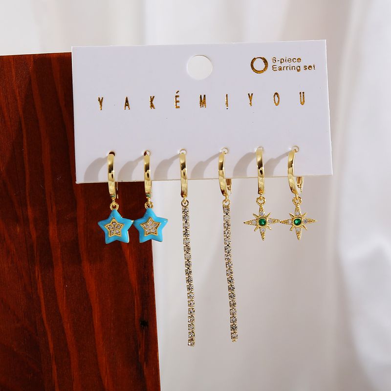 Sweet Simple Style Star Moon Copper 14k Gold Plated Zircon Drop Earrings Earrings In Bulk