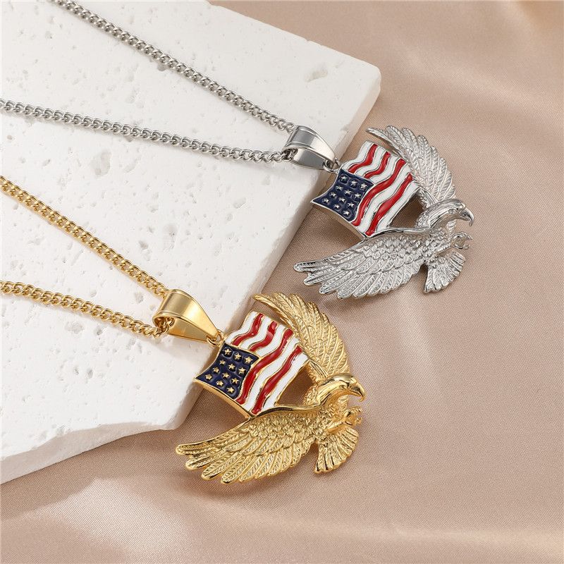 Vintage Style American Flag Stainless Steel Enamel Pendant Necklace