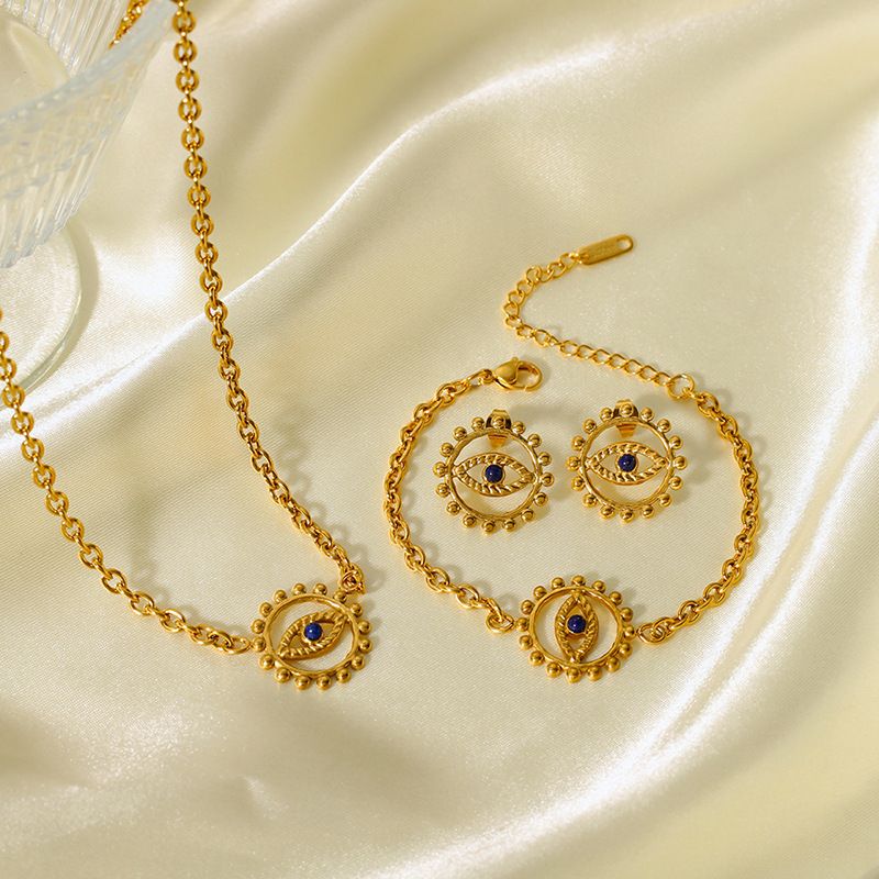 304 Stainless Steel 18K Gold Plated Retro Classic Style Geometric Devil'S Eye Bracelets Earrings Necklace