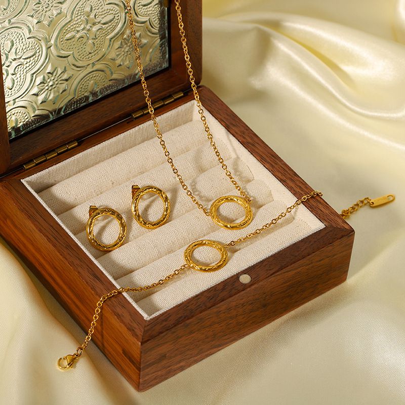 304 Stainless Steel 18K Gold Plated Retro Modern Style Geometric Bracelets Earrings Necklace