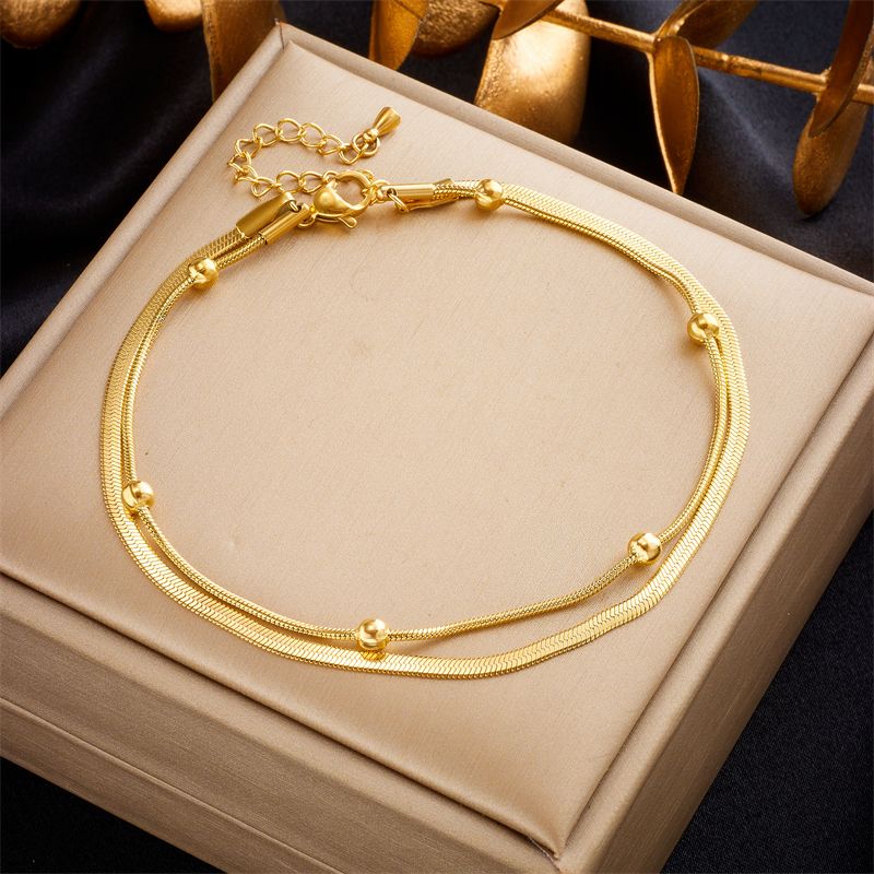 Vintage Style Solid Color 304 Stainless Steel Layered Plating 18K Gold Plated Women's Anklet
