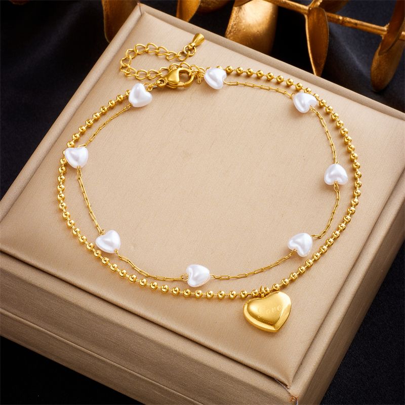 Korean Style Heart Shape 304 Stainless Steel Plating 18K Gold Plated Women's Anklet