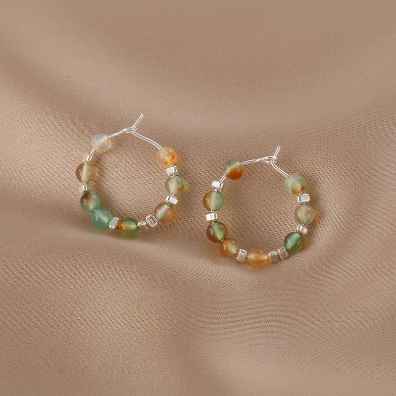 1 Paire Style Simple Cercle Perlé Perlé Des Boucles D'oreilles