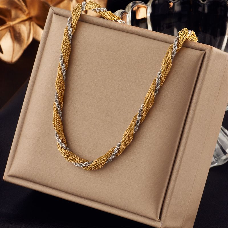304 Stainless Steel 18K Gold Plated Punk Plating Chain Color Block Necklace