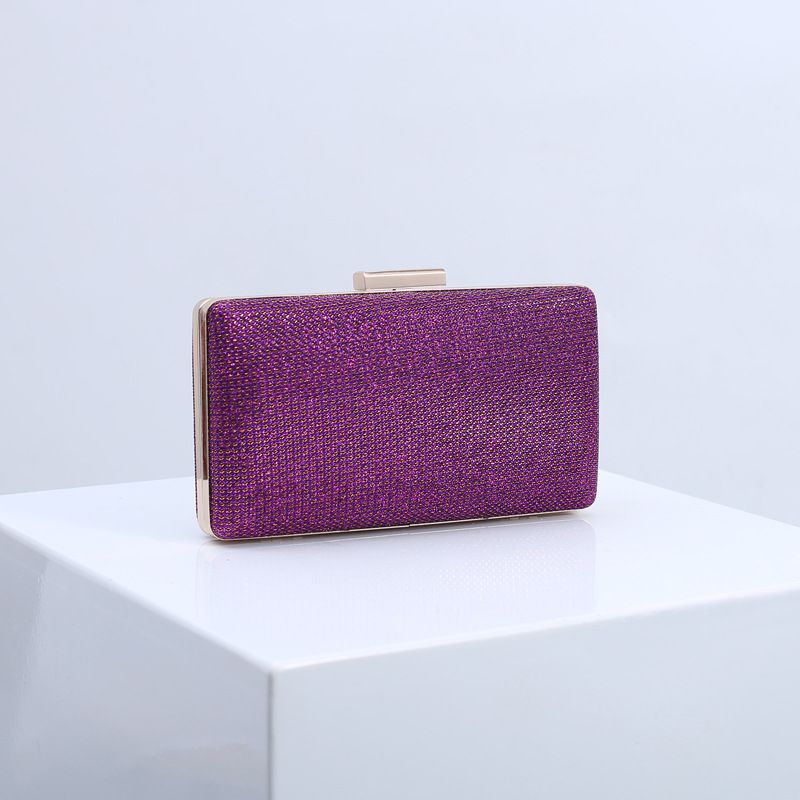 Purple Gold Champagne Pu Leather Solid Color Square Evening Bags