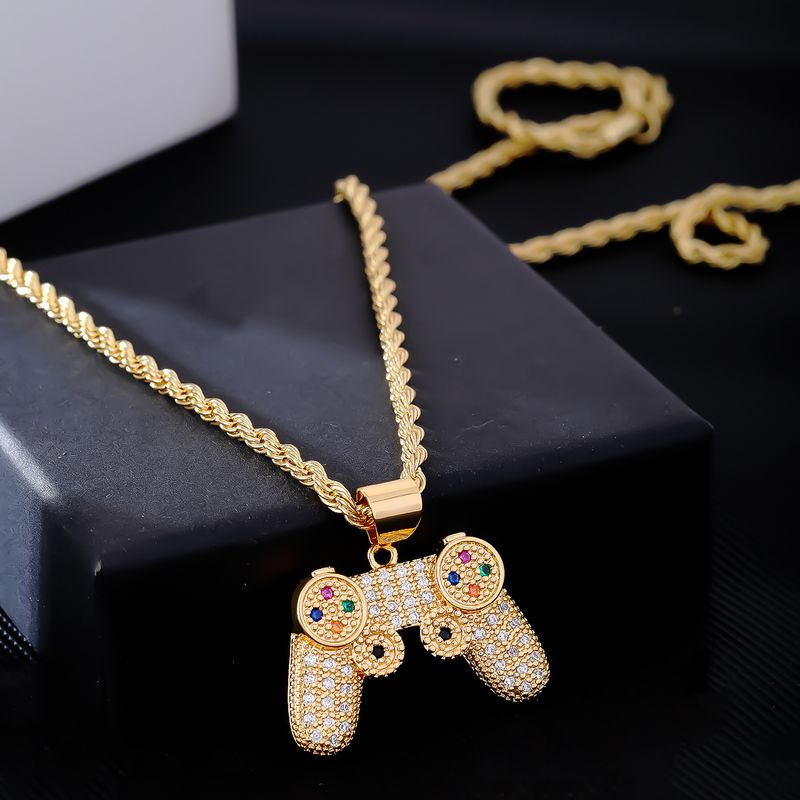 Hip-Hop Cool Style Bullet Gamepad Headset 304 Stainless Steel Copper Plating Inlay Zircon K Gold Plated Unisex Pendant Necklace