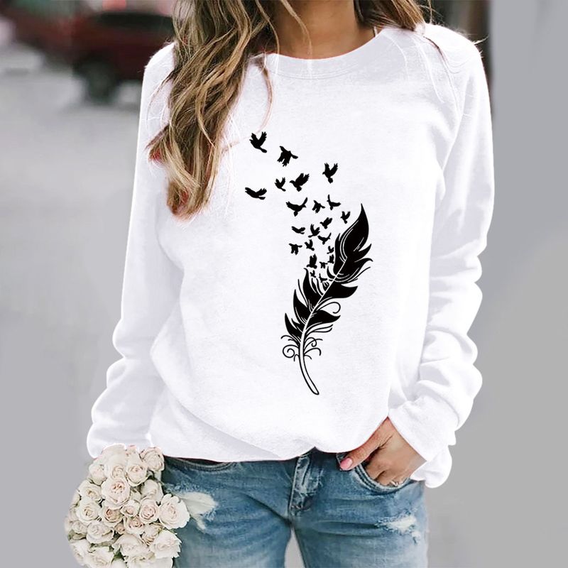 Women's Hoodie Long Sleeve Hoodies & Sweatshirts Printing Casual Feather Bird