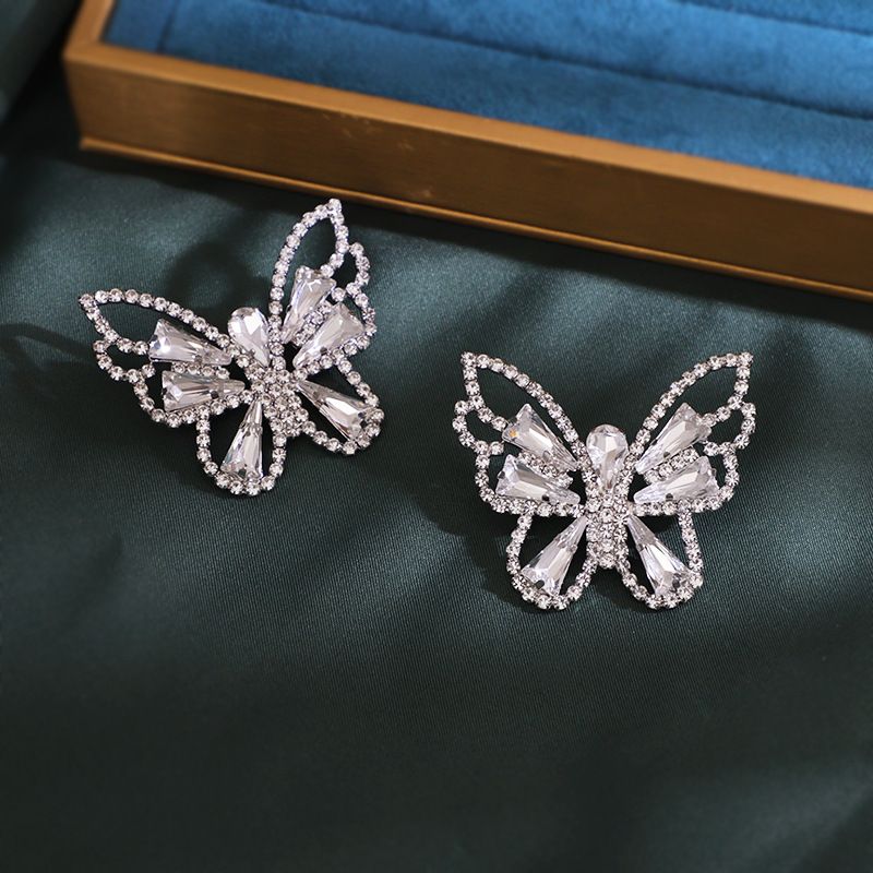 1 Pair Lady Butterfly Irregular Inlay Rhinestone Ear Studs