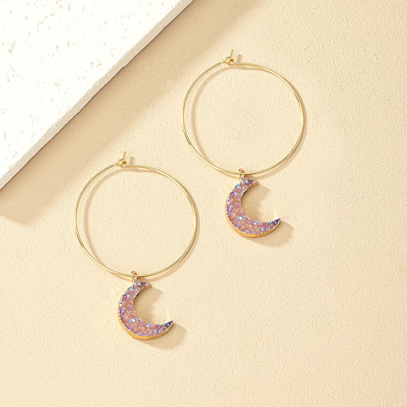 1 Pair Ig Style Retro Simple Style Round Moon Plating Alloy Drop Earrings