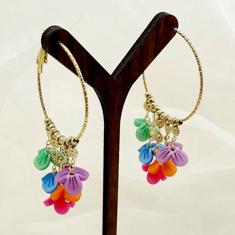1 Pair Glam Commute Flower Patchwork Plating 304 Stainless Steel Acrylic 14K Gold Plated Drop Earrings