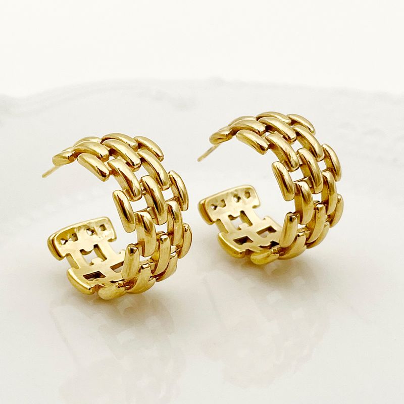 1 Pair Retro French Style C Shape Chain Plating 304 Stainless Steel 14K Gold Plated Ear Studs