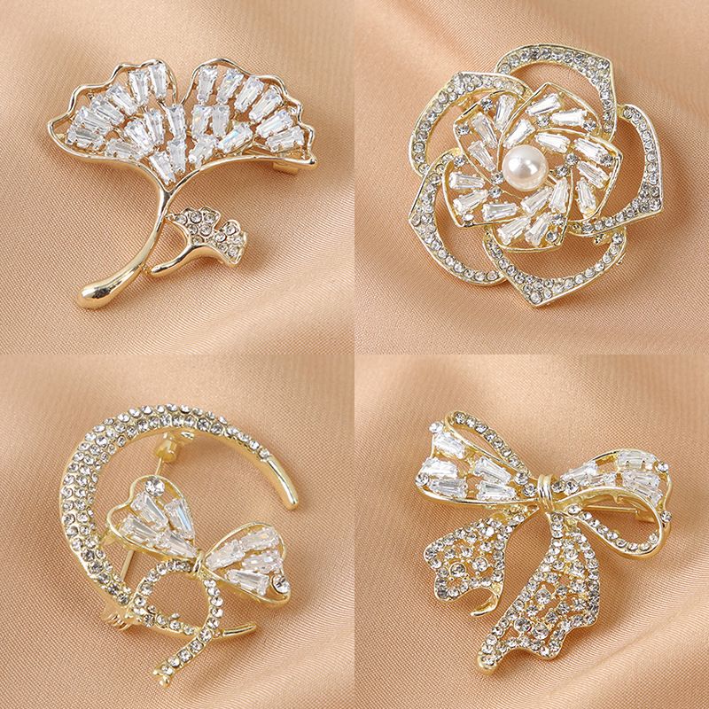 Simple Style Flower Bow Knot Alloy Inlay Zircon Women's Brooches