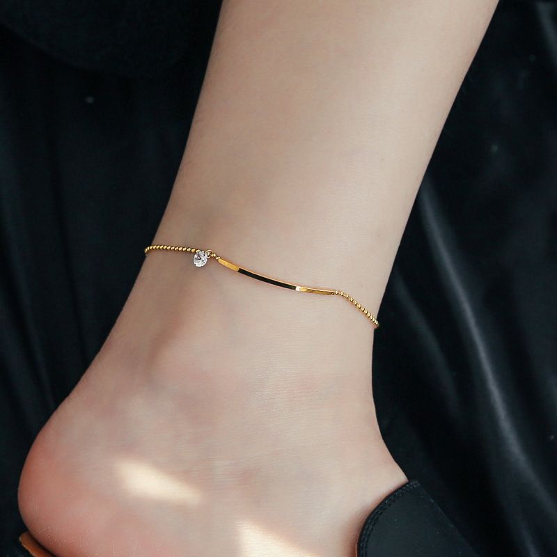 Retro Solid Color Stainless Steel Plating Inlay Zircon Gold Plated Women's Anklet