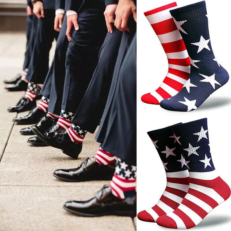 Unisex Modern Style American Flag Nylon Cotton Jacquard Crew Socks A Pair