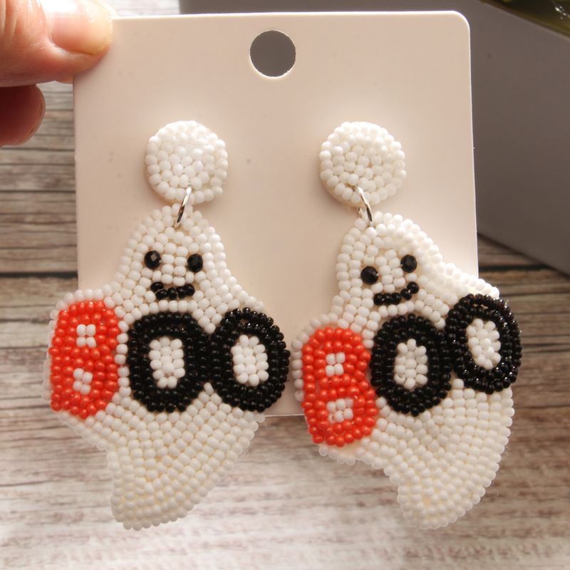 1 Pair Exaggerated Funny Letter Ghost Beaded Cloth Drop Earrings