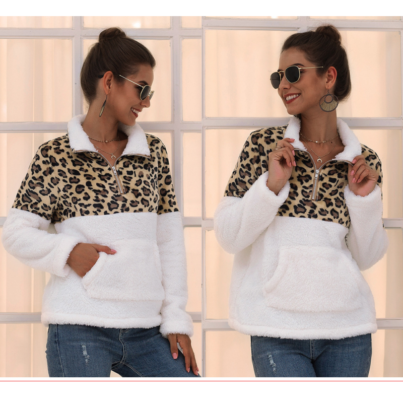 Damen Hoodie Langarm Hoodies & Sweatshirts Reiß Verschluss Lässig Leopard