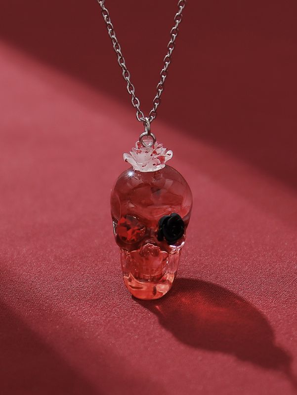 Gothic Punk Rose Skull Alloy Three-dimensional Inlay Artificial Diamond Halloween Unisex Pendant Necklace