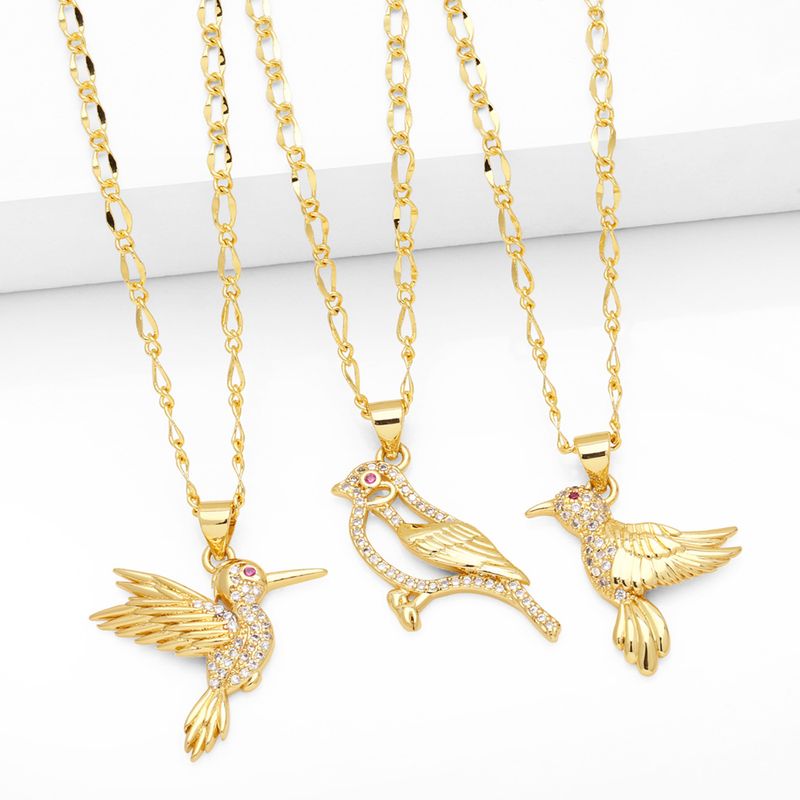 Einfacher Stil Vogel Kupfer 18 Karat Vergoldet Zirkon Halskette In Masse