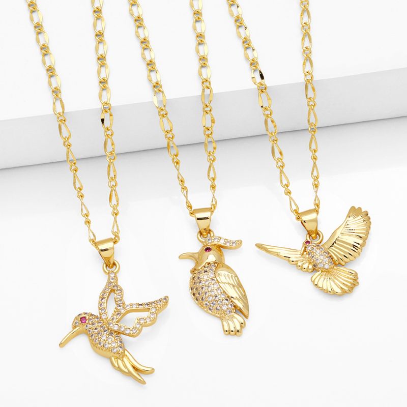 Mode Einfacher Stil Vogel Kupfer 18 Karat Vergoldet Zirkon Halskette In Masse
