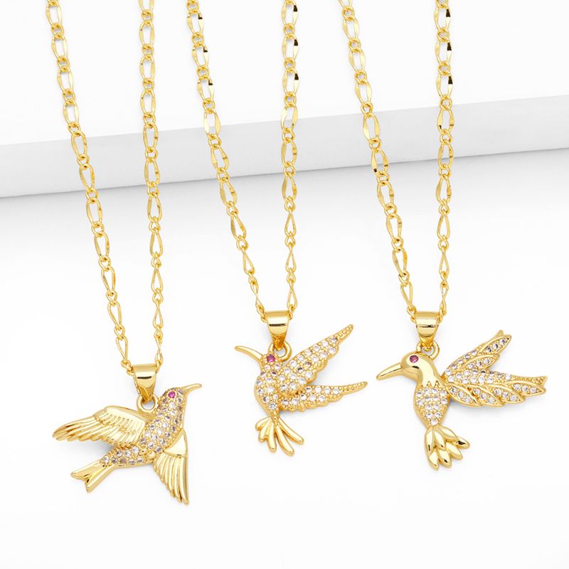 Süß Mode Einfacher Stil Vogel Kupfer 18 Karat Vergoldet Zirkon Halskette In Masse