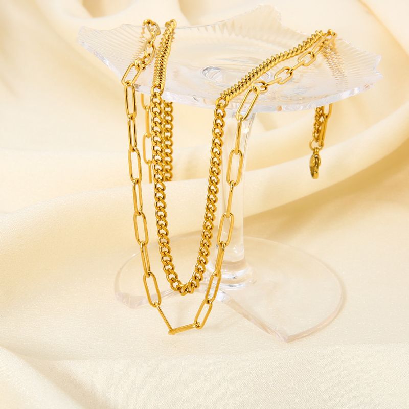 201 Edelstahl 18 Karat Vergoldet Einfacher Stil Überzug Einfarbig Geschichtete Halskette