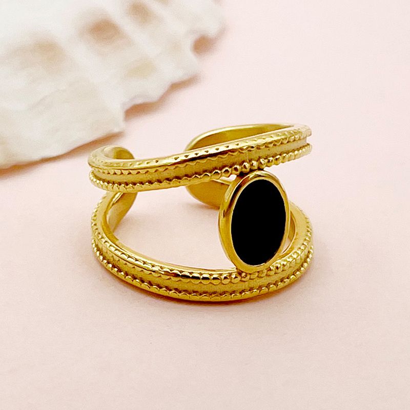 304 Stainless Steel 14K Gold Plated Simple Style Plating Inlay Oval Rings