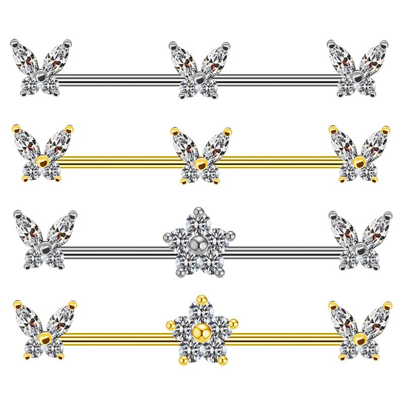 1 Pieza Estilo Simple Estrella Mariposa Embutido Acero Inoxidable Cobre Diamantes De Imitación Blanco Oro Plateado Chapado En Oro Pendientes