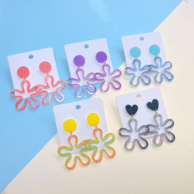 1 Pair Sweet Flower Printing Arylic Drop Earrings
