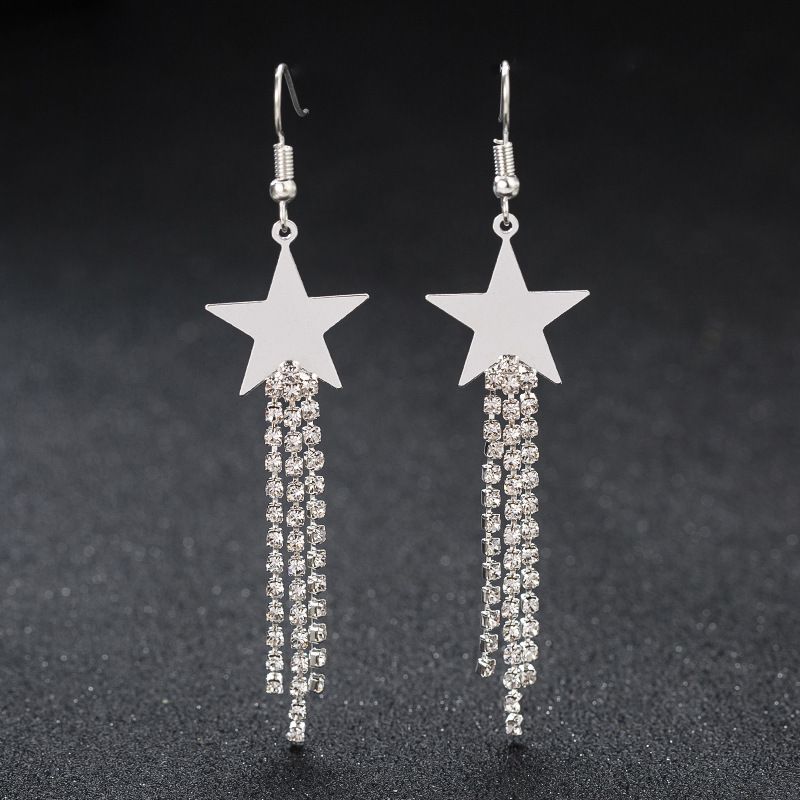 1 Pair Sweet Star Inlay Metal Rhinestones Drop Earrings
