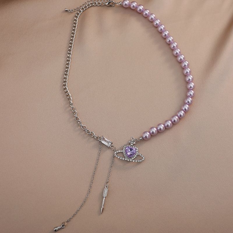 Sweet Artistic Cool Style Galaxy Heart Shape Alloy Inlay Zircon Women's Necklace
