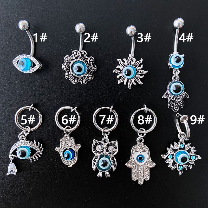 Hip-hop Exaggerated Rock Devil's Eye Palm Owl Copper Epoxy Plating Inlay Rhinestones White Gold Plated Belly Ring Nose Ring