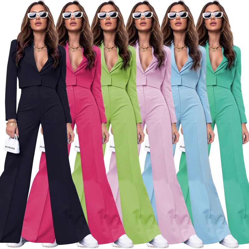 Women's Simple Style Solid Color 4-way Stretch Fabric Spandex Polyester Button Pants Sets
