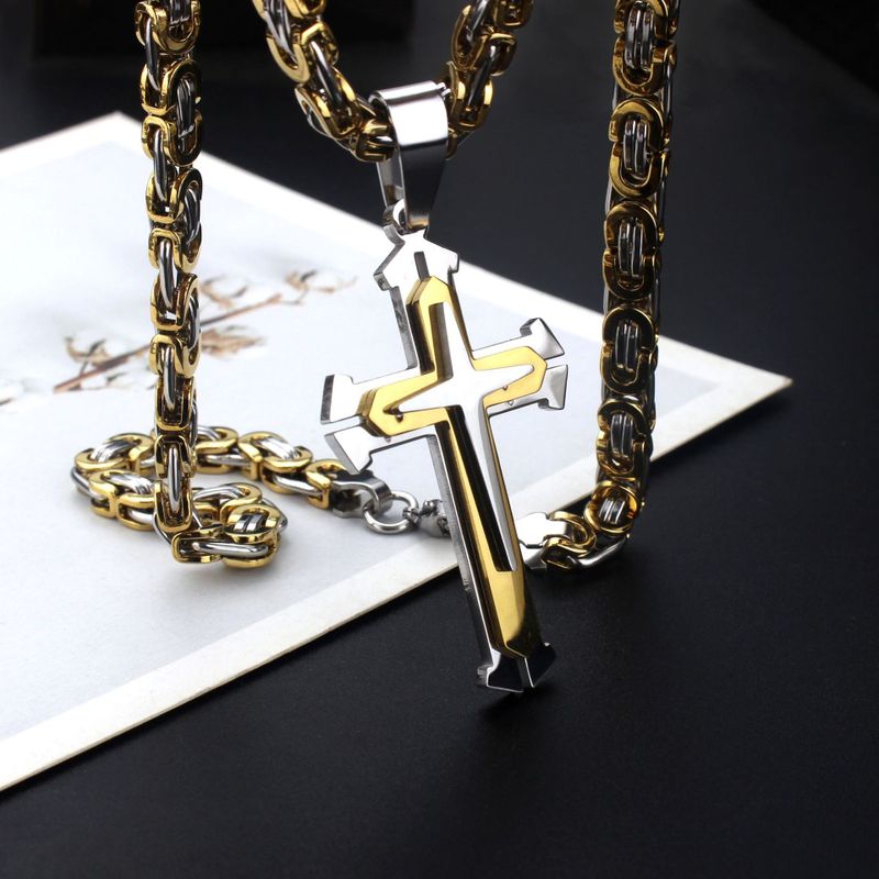Original Design Cross Titanium Steel Plating Men's Pendant Necklace