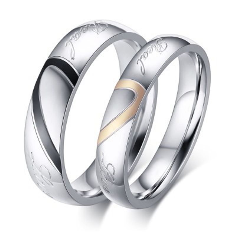 Simple Style Round Titanium Steel Plating Couple Rings