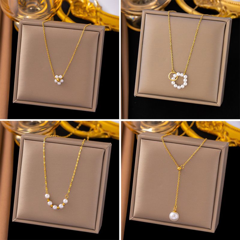 304 Stainless Steel 18K Gold Plated Simple Style Plating Round Flower Necklace