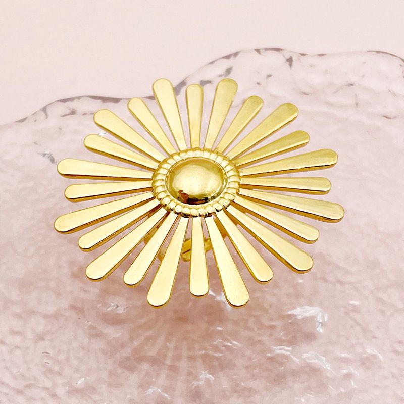 Edelstahl 304 14 Karat Vergoldet Vintage-Stil Überzug Blume Offener Ring